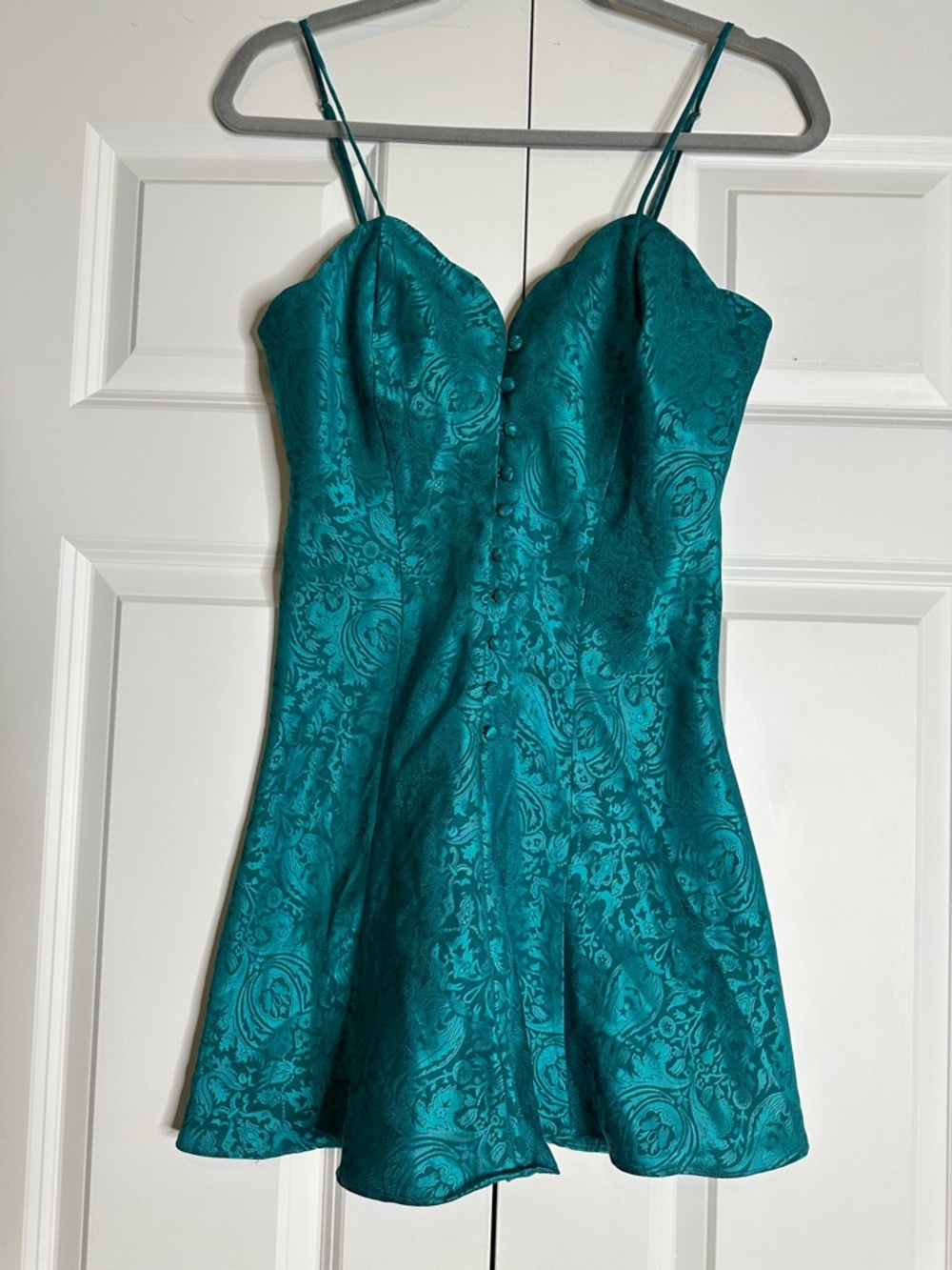 Vintage 80s Victoria's Secret Gold Label Teal Paisley Satin Chemise